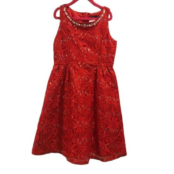 Girl's size 10 Dress My Michelle Red Sleeveless Formal w/ sparkle Fully lined - Picture 1 of 3